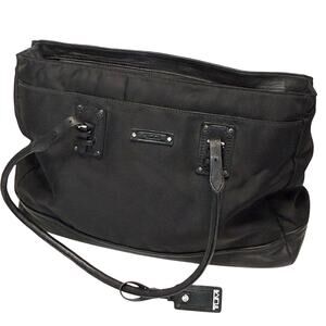 Tumi Laptop Travel Tote w/ Adjustable Straps in Black - Canvas w/ Leather Trim